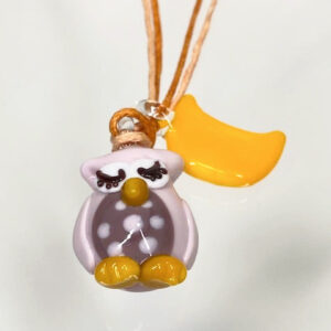 ベネチアンガラス ペンダントネックレス お月様とお眠むなフクロウ ピンク