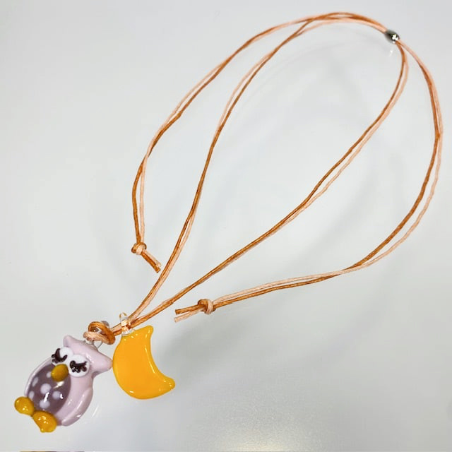 ベネチアンガラス ペンダントネックレス お月様とお眠むなフクロウ ピンク - 画像 (5)