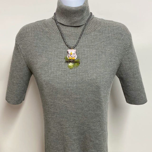 ベネチアンガラス ペンダントネックレス お眠むなフクロウ ピンク - 画像 (2)