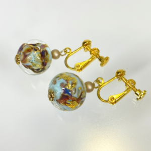 ベネチアンガラス イヤリング CALCEDONIA 水色