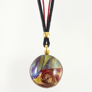 ベネチアンガラス ペンダントネックレス 紐 丸 カルチェドニア 赤 HALF