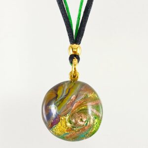 ベネチアンガラス ペンダントネックレス 紐 丸 カルチェドニア 緑 HALF