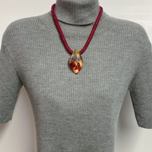 ベネチアンガラス ペンダントネックレス Leaf 赤