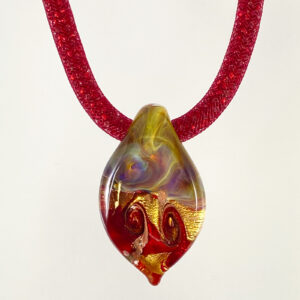 ベネチアンガラス ペンダントネックレス Leaf 赤