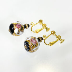 ベネチアンガラス イヤリング Fiorato 黒