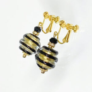 ベネチアンガラス イヤリング CANDY 黒