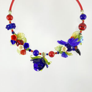 ベネチアンガラス ネックレス ハチ鳥と花 ブルー