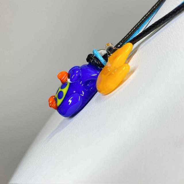 ベネチアンガラス ペンダントネックレス お月様とご機嫌斜めなフクロウ 青 - 画像 (5)