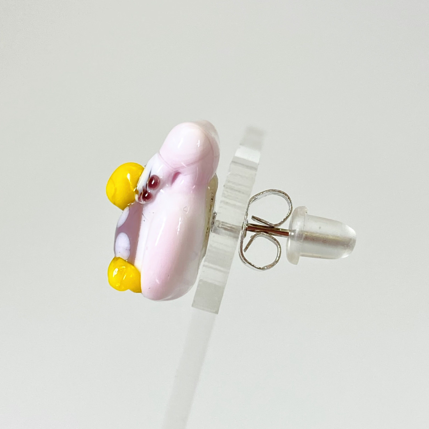 ベネチアンガラス ピアス(ポスト) お月様とお眠むなフクロウ ピンク - 画像 (3)