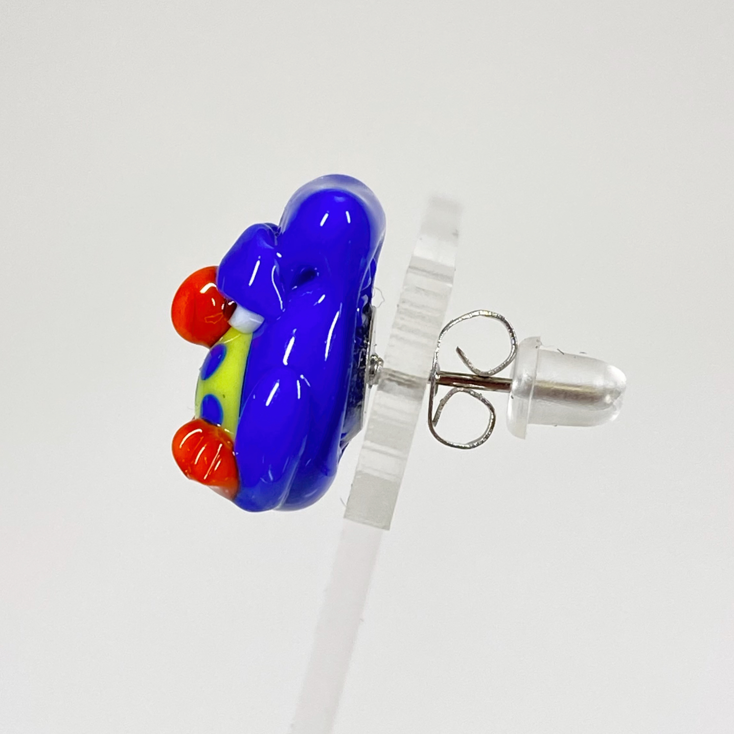 ベネチアンガラス ピアス(ポスト) お月様とご機嫌斜めなフクロウ 青 - 画像 (3)