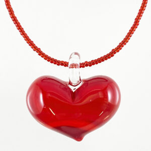 ベネチアンガラス ペンダントネックレス（S） ガラスビーズチェーン ハート 赤　