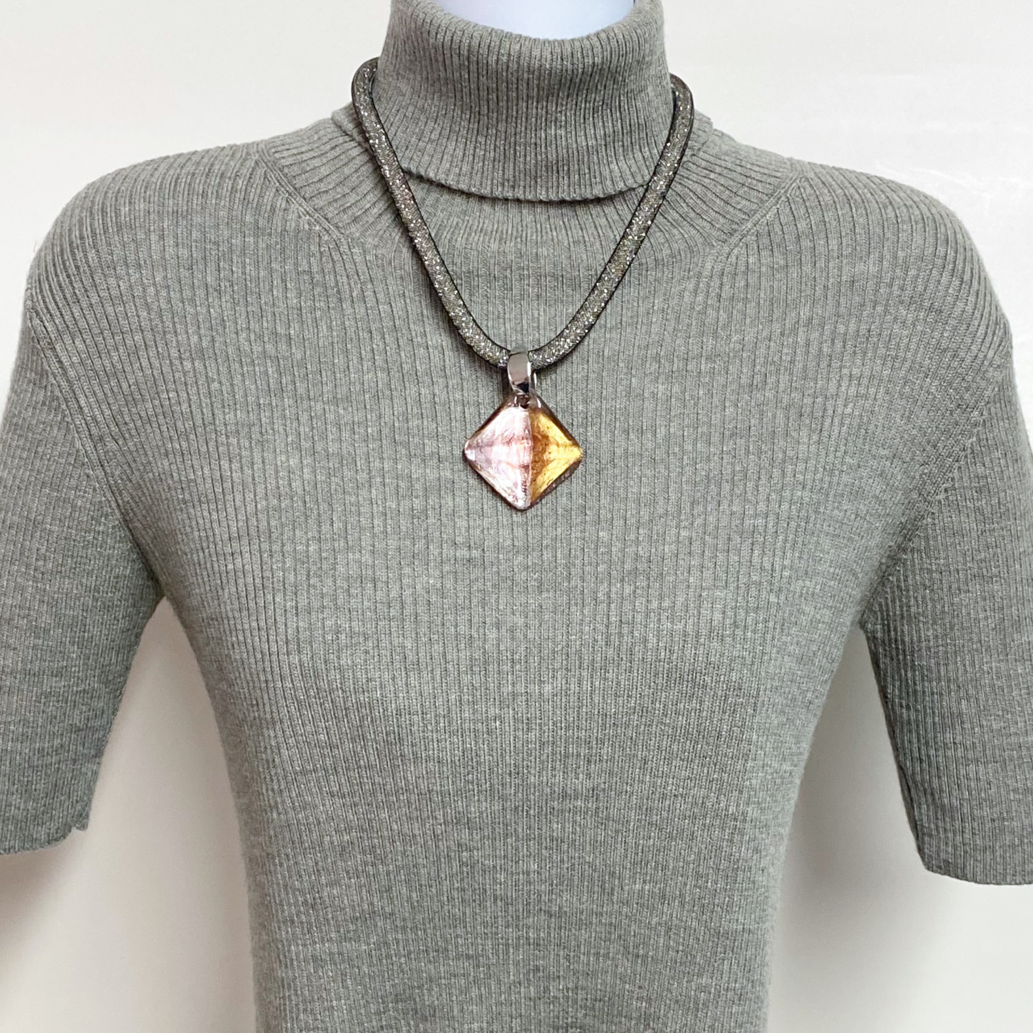 ベネチアンガラス ペンダントネックレス Piramide アメジスト&シルバー・ゴールド - 画像 (3)