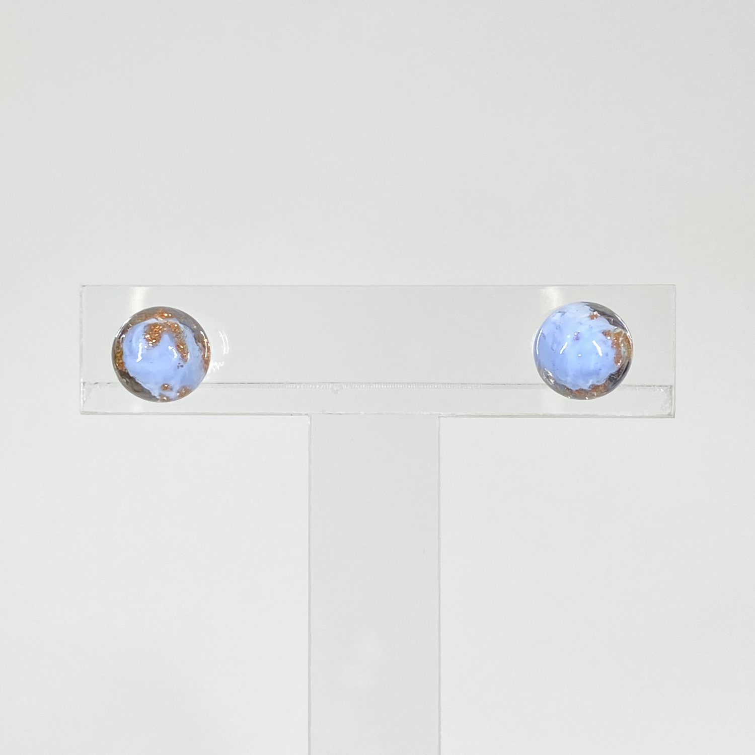 ベネチアンガラス Avventurina カボーションピアス 水色 - 画像 (4)