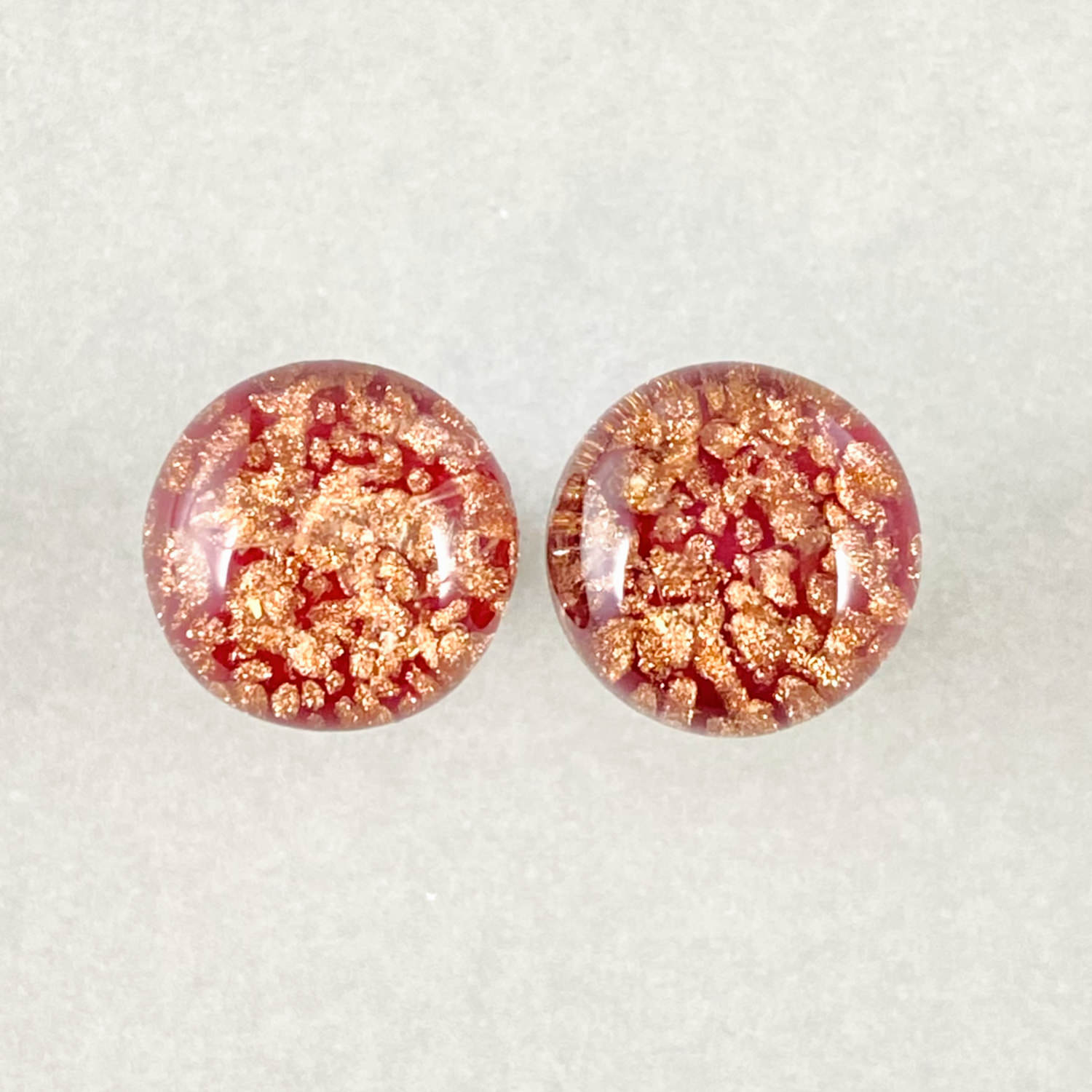 ベネチアンガラス Avventurina カボーションピアス 赤