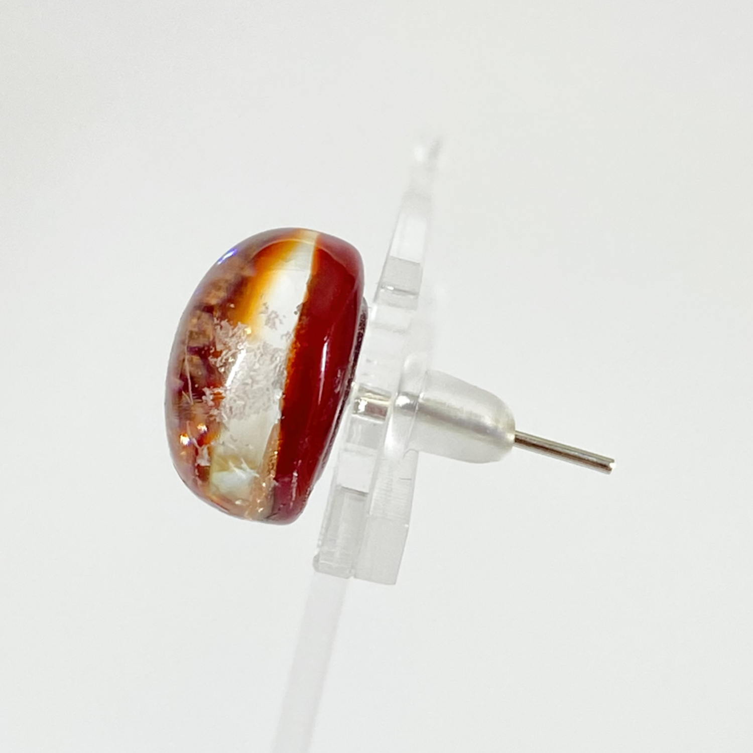 ベネチアンガラス Avventurina カボーションピアス 赤 - 画像 (2)