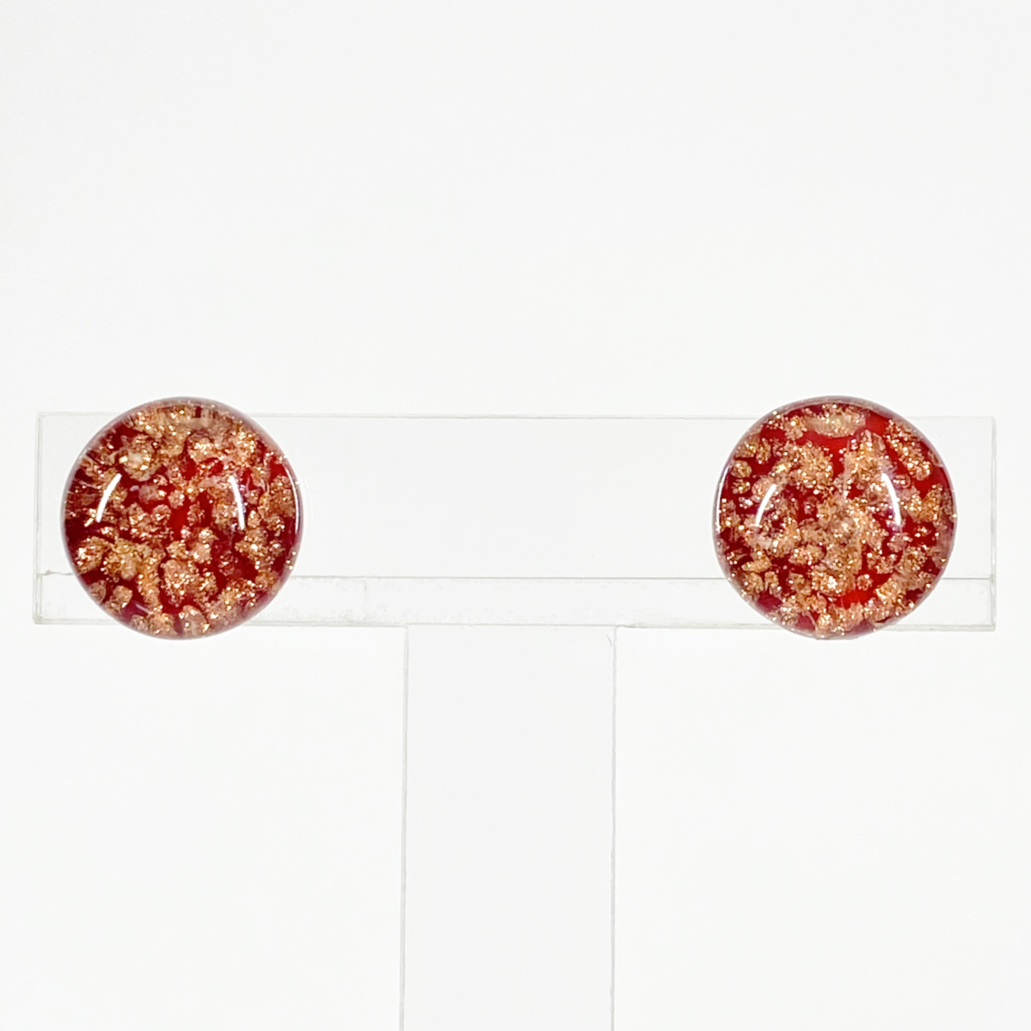 ベネチアンガラス Avventurina カボーションピアス 赤 - 画像 (3)