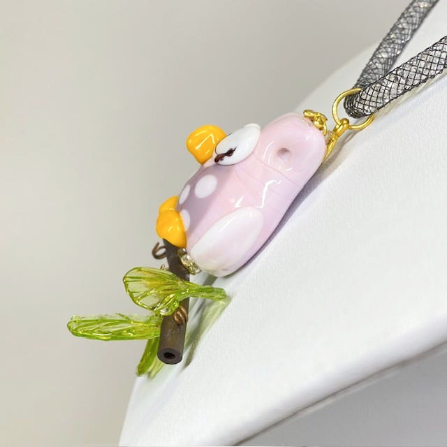 ベネチアンガラス ペンダントネックレス お眠むなフクロウ ピンク - 画像 (5)