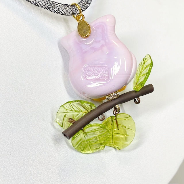 ベネチアンガラス ペンダントネックレス お眠むなフクロウ ピンク - 画像 (6)